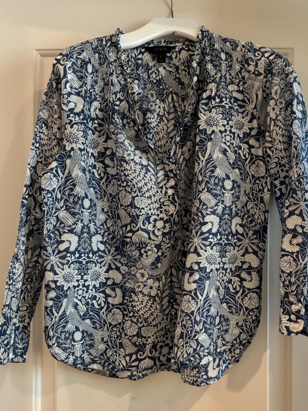 J. Crew Navy and White Floral Print Blouse